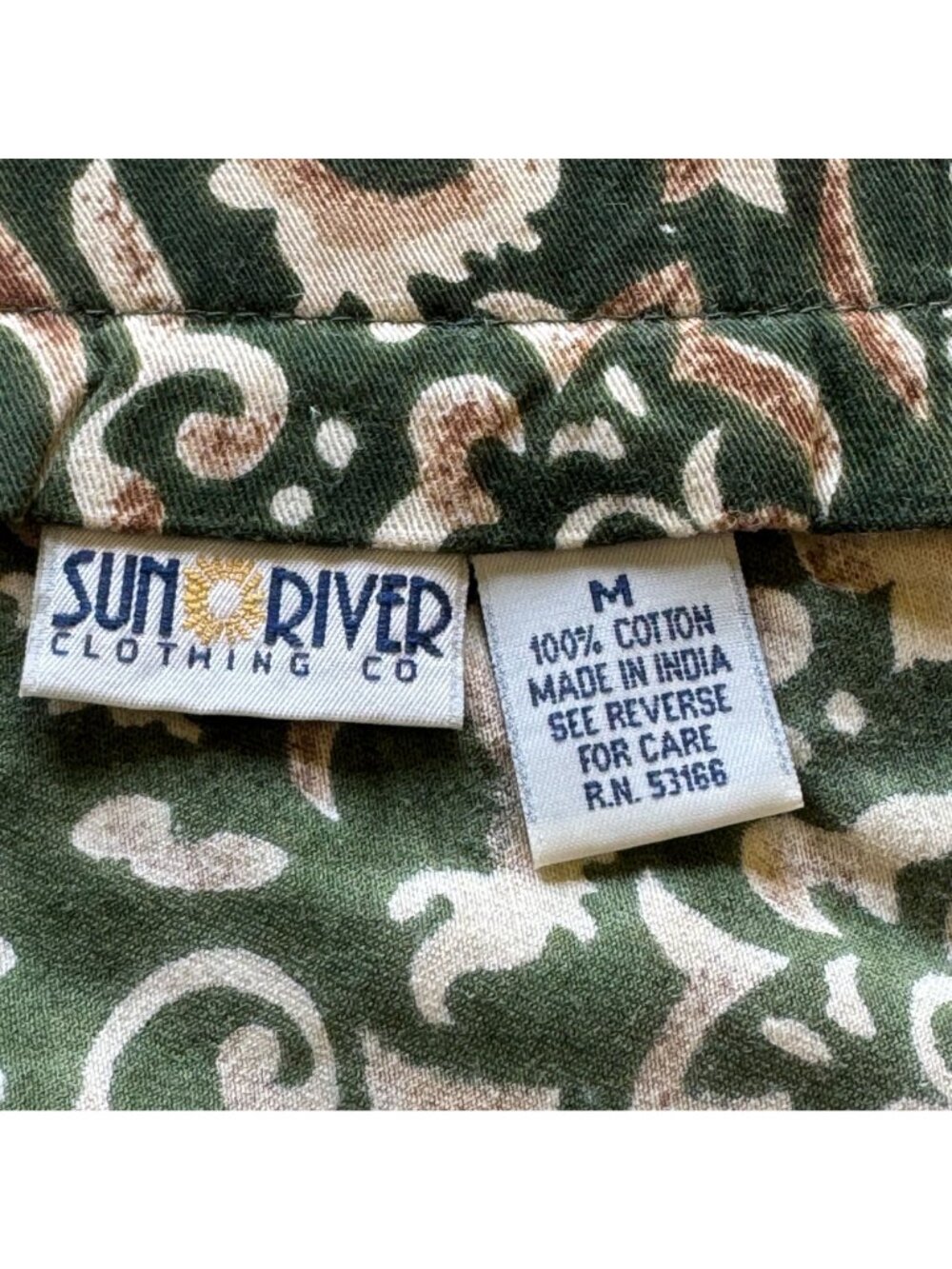 Sun River Wrap Skirt Size M Green Gold Cotton Batik Pattern Border Detail - Picture 5 of 16
